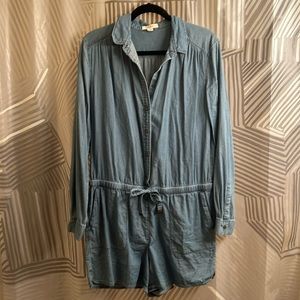 Lightweight denim long sleeve romper